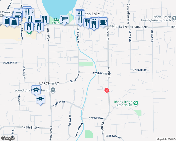 map of restaurants, bars, coffee shops, grocery stores, and more near 427 170th Place Southwest in Bothell