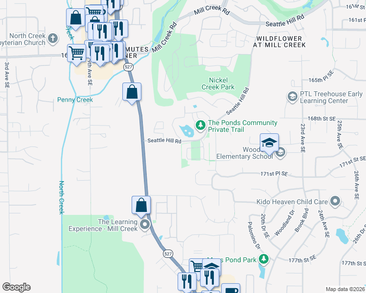 map of restaurants, bars, coffee shops, grocery stores, and more near 17002 15th Drive Southeast in Mill Creek