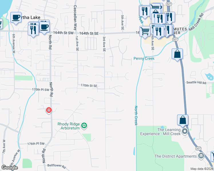 map of restaurants, bars, coffee shops, grocery stores, and more near 16925 3rd Avenue Southeast in Bothell