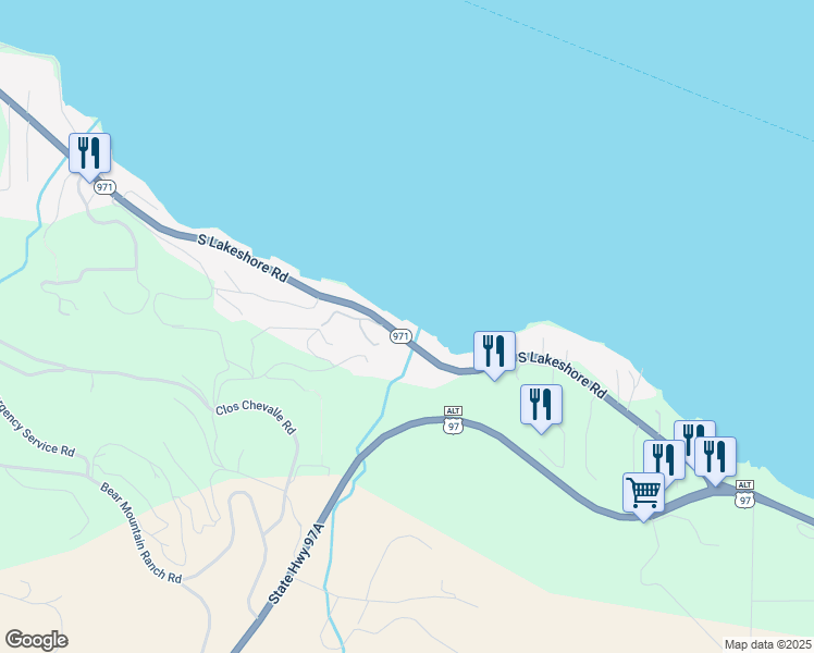 map of restaurants, bars, coffee shops, grocery stores, and more near 816 South Lakeshore Road in Chelan