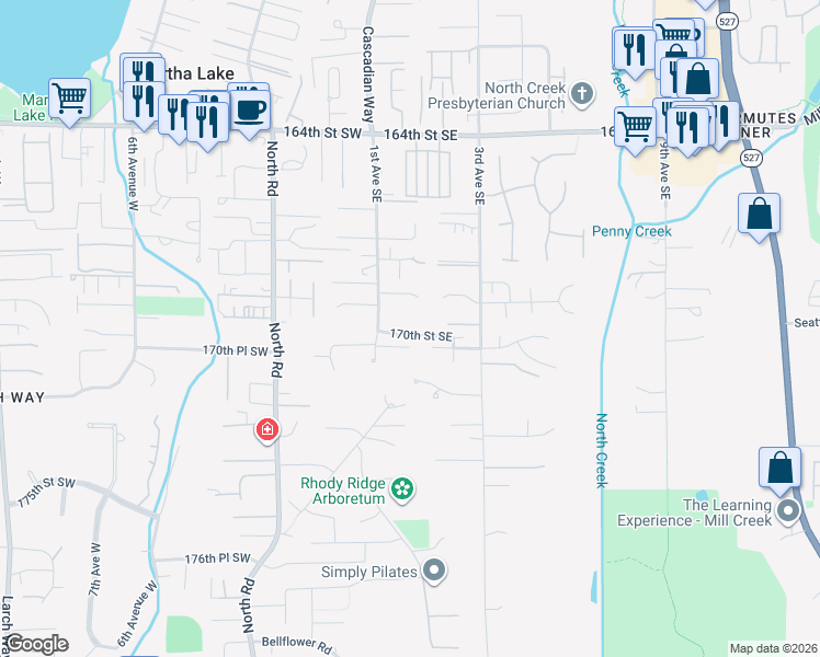 map of restaurants, bars, coffee shops, grocery stores, and more near 114 170th Street Southeast in Bothell