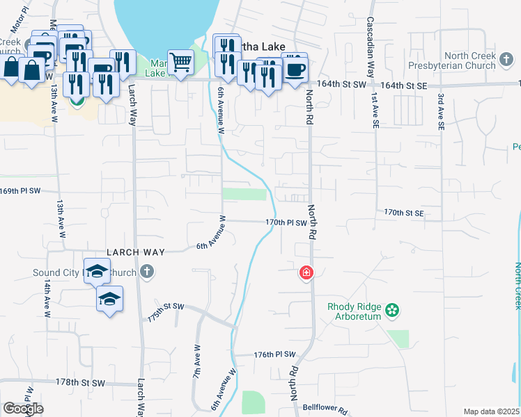 map of restaurants, bars, coffee shops, grocery stores, and more near 427 170th Place Southwest in Bothell