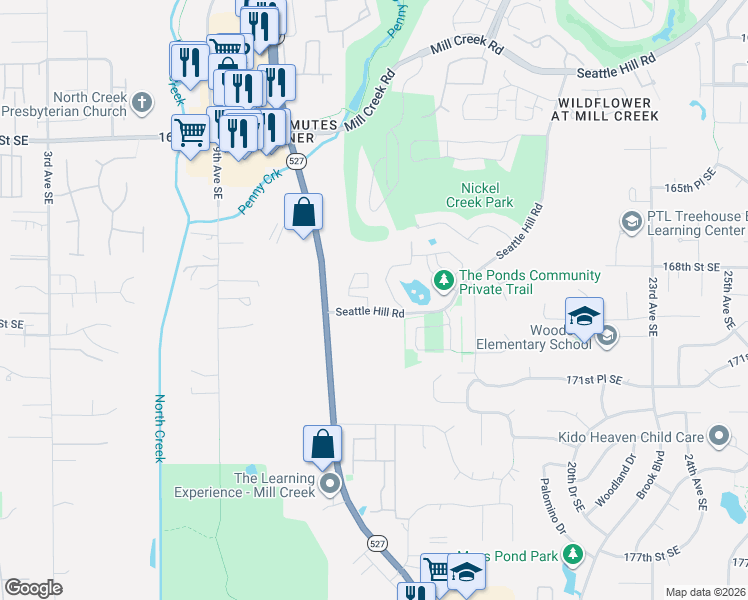 map of restaurants, bars, coffee shops, grocery stores, and more near 16933 Bothell Everett Highway in Bothell