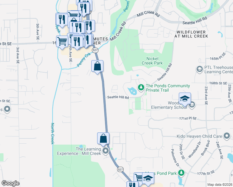map of restaurants, bars, coffee shops, grocery stores, and more near 16933 Bothell Everett Highway in Bothell