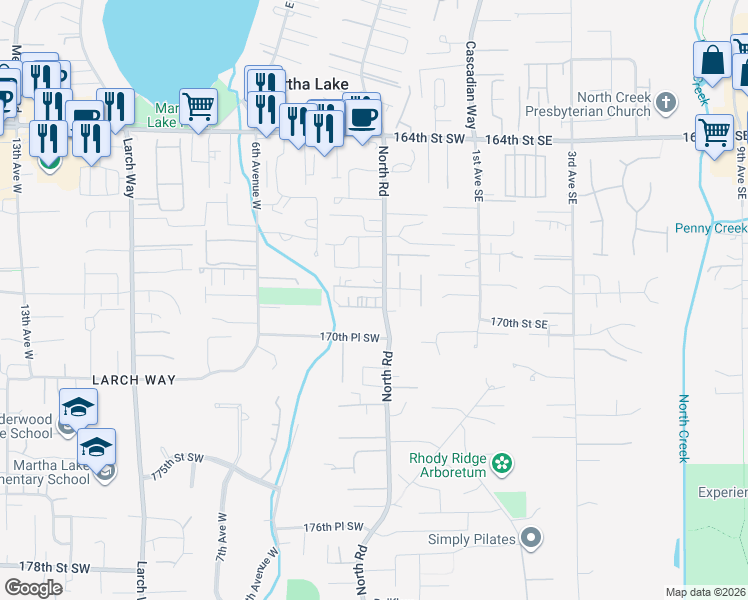 map of restaurants, bars, coffee shops, grocery stores, and more near 227 170th Place Southeast in Bothell