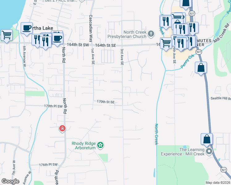 map of restaurants, bars, coffee shops, grocery stores, and more near 210 168th Street Southwest in Bothell