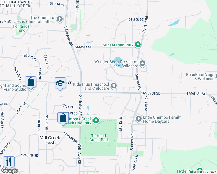 map of restaurants, bars, coffee shops, grocery stores, and more near 3814 167th Place Southeast in Bothell