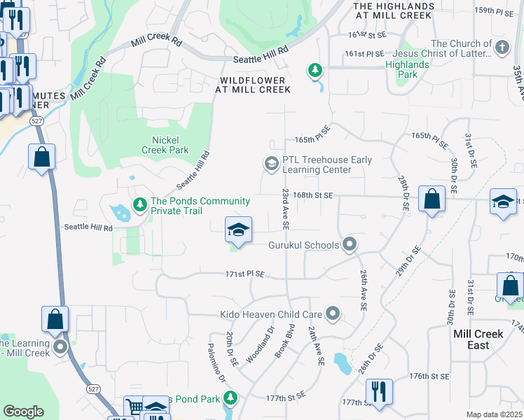 map of restaurants, bars, coffee shops, grocery stores, and more near 16818 22nd Avenue Southeast in Bothell