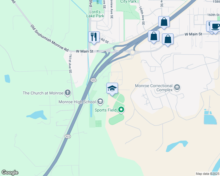 map of restaurants, bars, coffee shops, grocery stores, and more near 16662 169th Street Southeast in Monroe