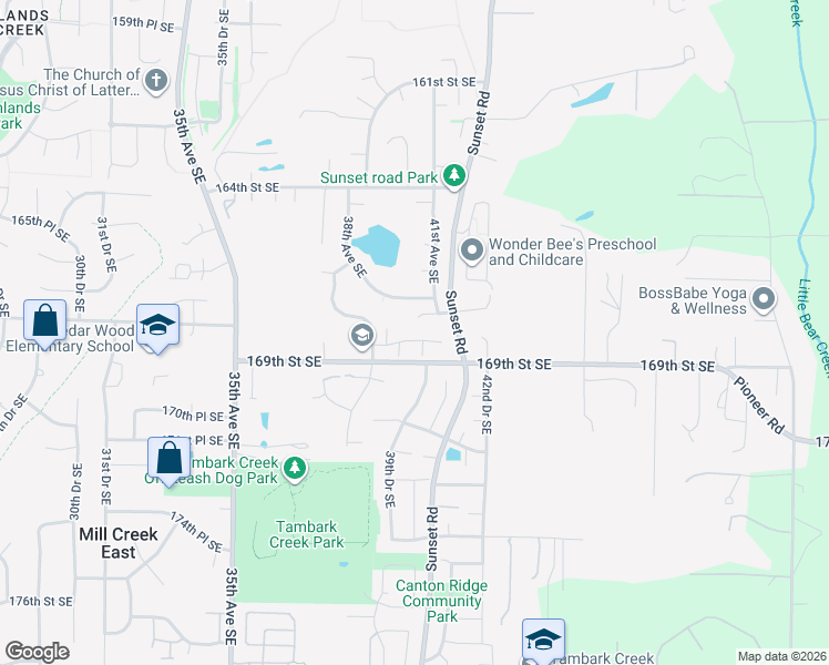 map of restaurants, bars, coffee shops, grocery stores, and more near 4024 167th Place Southeast in Bothell