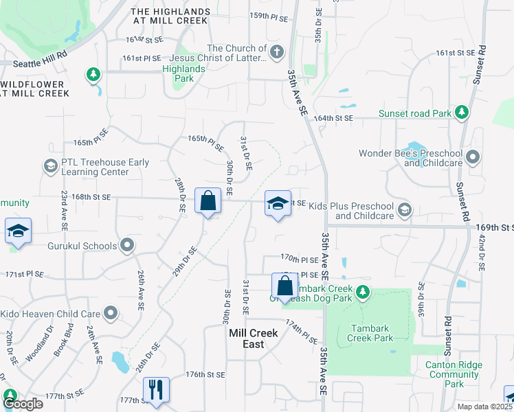 map of restaurants, bars, coffee shops, grocery stores, and more near 16805 31st Drive Southeast in Bothell