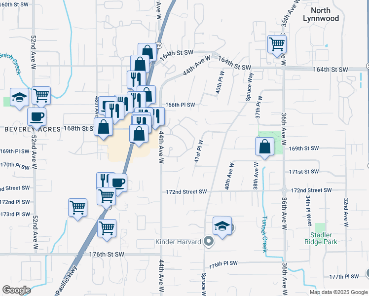 map of restaurants, bars, coffee shops, grocery stores, and more near 4210 Stonebridge Way in Lynnwood