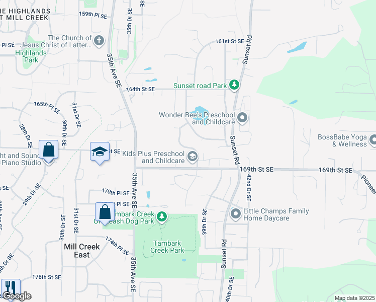map of restaurants, bars, coffee shops, grocery stores, and more near 3814 167th Place Southeast in Bothell