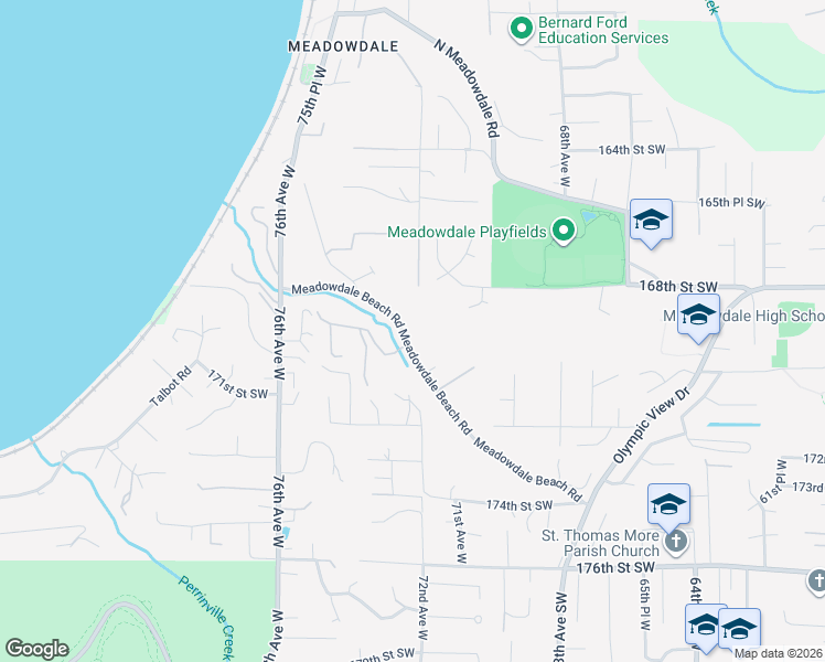 map of restaurants, bars, coffee shops, grocery stores, and more near 7203 Meadowdale Beach Road in Edmonds