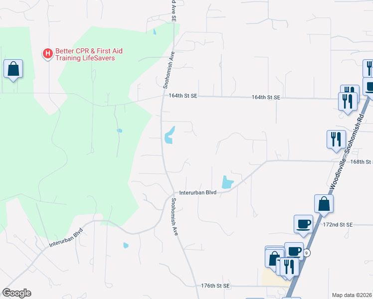 map of restaurants, bars, coffee shops, grocery stores, and more near 16733 Snohomish Avenue in Snohomish
