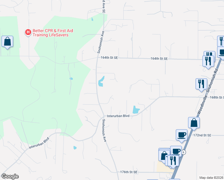map of restaurants, bars, coffee shops, grocery stores, and more near 16733 Snohomish Avenue in Snohomish