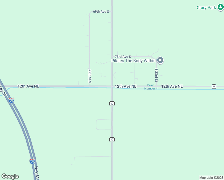 map of restaurants, bars, coffee shops, grocery stores, and more near 1700 County Road 17 in Grand Forks