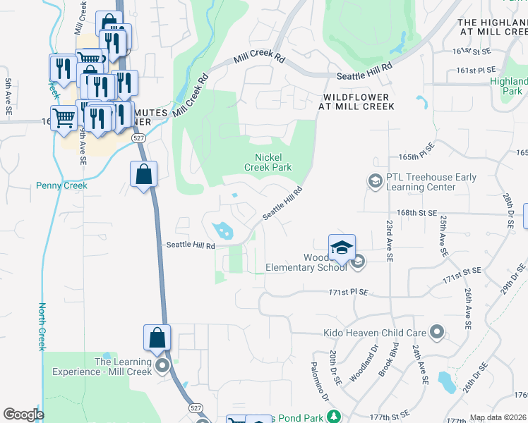 map of restaurants, bars, coffee shops, grocery stores, and more near 16810 17th Drive Southeast in Mill Creek
