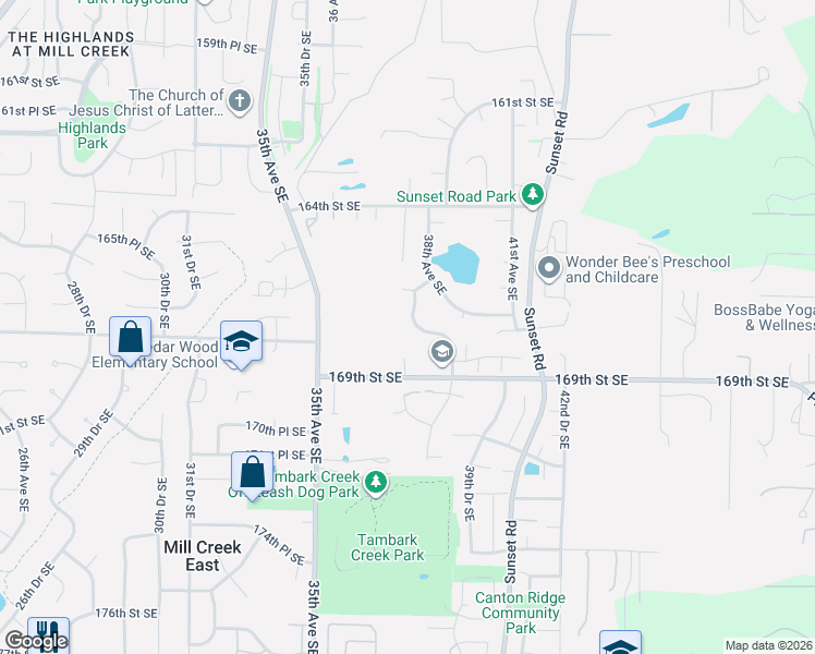 map of restaurants, bars, coffee shops, grocery stores, and more near 16810 37th Drive Southeast in Bothell