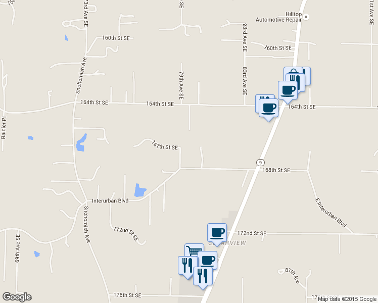 map of restaurants, bars, coffee shops, grocery stores, and more near 7905 168th Street Southeast in Snohomish