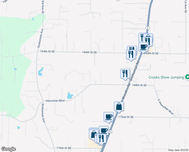 map of restaurants, bars, coffee shops, grocery stores, and more near 7905 168th Street Southeast in Snohomish
