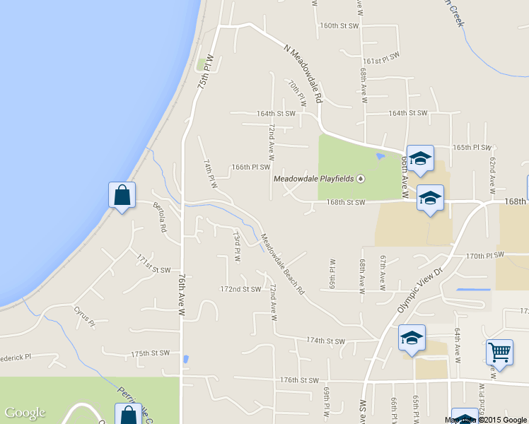 map of restaurants, bars, coffee shops, grocery stores, and more near 7203 Meadowdale Beach Road in Edmonds