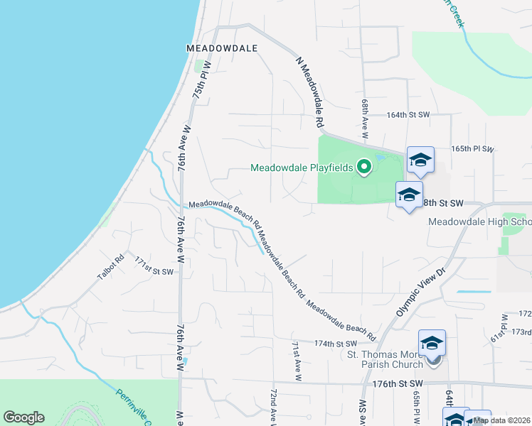 map of restaurants, bars, coffee shops, grocery stores, and more near 7203 Meadowdale Beach Road in Edmonds