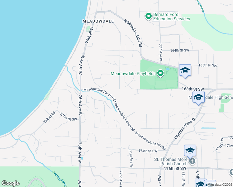 map of restaurants, bars, coffee shops, grocery stores, and more near 7203 Meadowdale Beach Road in Edmonds