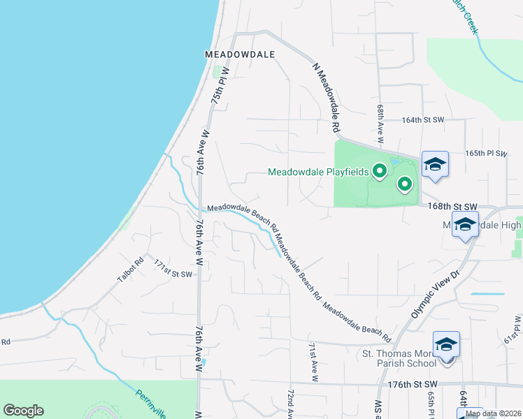 map of restaurants, bars, coffee shops, grocery stores, and more near 16719 74th Place West in Edmonds