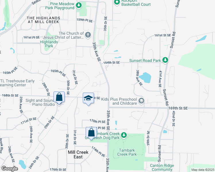 map of restaurants, bars, coffee shops, grocery stores, and more near 16617 35th Avenue Southeast in Bothell