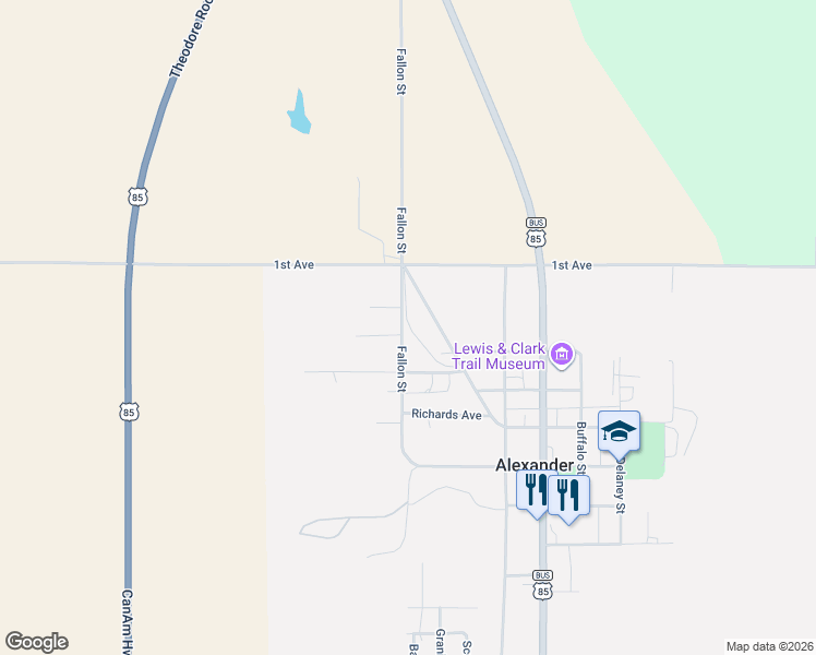 map of restaurants, bars, coffee shops, grocery stores, and more near Eikren Drive in Alexander