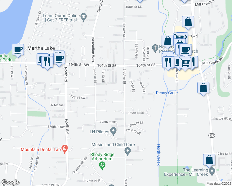 map of restaurants, bars, coffee shops, grocery stores, and more near 16624 3rd Avenue Southeast in Bothell