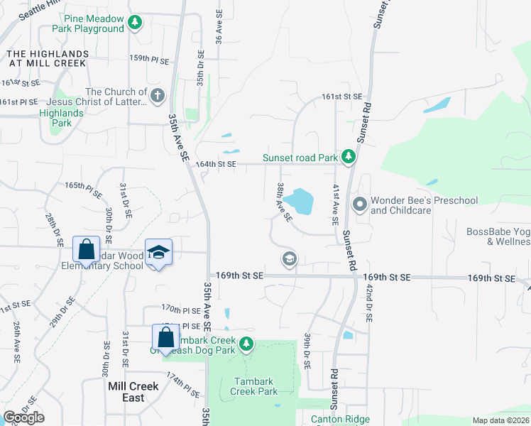 map of restaurants, bars, coffee shops, grocery stores, and more near 3715 166th Street Southeast in Bothell