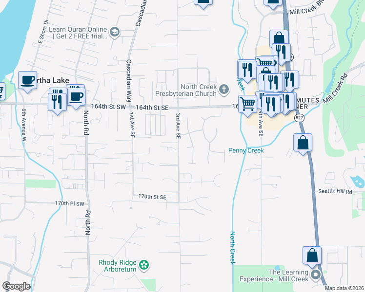 map of restaurants, bars, coffee shops, grocery stores, and more near 313 166th Place Southeast in Bothell