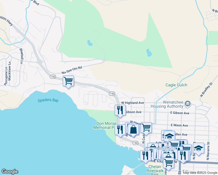map of restaurants, bars, coffee shops, grocery stores, and more near in Chelan