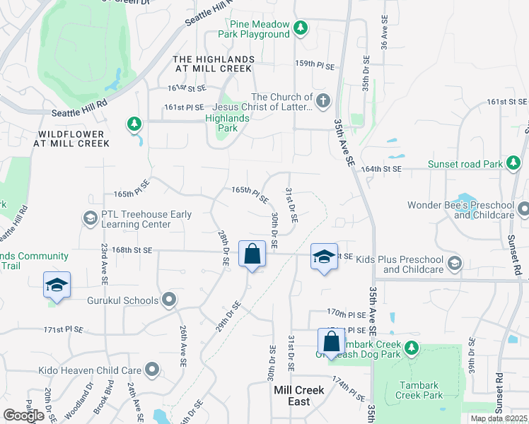 map of restaurants, bars, coffee shops, grocery stores, and more near 16611 30th Drive Southeast in Bothell