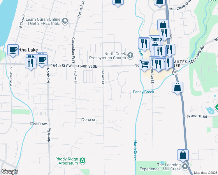 map of restaurants, bars, coffee shops, grocery stores, and more near 313 166th Place Southeast in Bothell