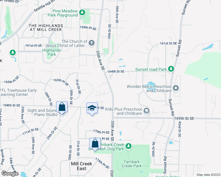 map of restaurants, bars, coffee shops, grocery stores, and more near 16617 35th Avenue Southeast in Bothell