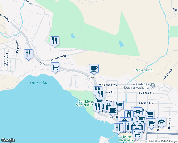 map of restaurants, bars, coffee shops, grocery stores, and more near in Chelan