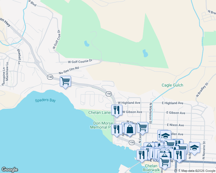 map of restaurants, bars, coffee shops, grocery stores, and more near in Chelan