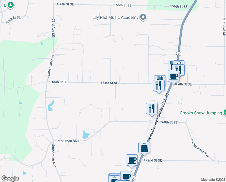 map of restaurants, bars, coffee shops, grocery stores, and more near 7912 164th Street Southeast in Snohomish