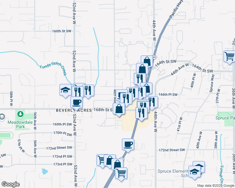 map of restaurants, bars, coffee shops, grocery stores, and more near 16609 48th Avenue West in Edmonds