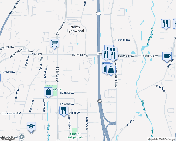 map of restaurants, bars, coffee shops, grocery stores, and more near 3116 164th Street Southwest in Lynnwood