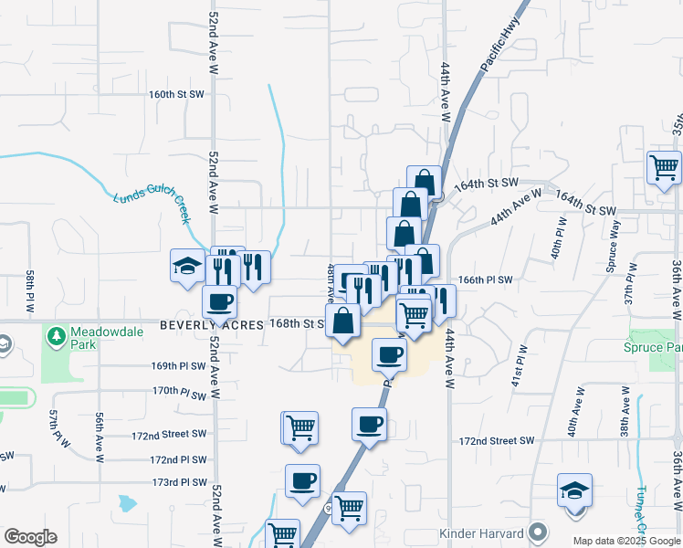 map of restaurants, bars, coffee shops, grocery stores, and more near 4804 165th Place Southwest in Edmonds
