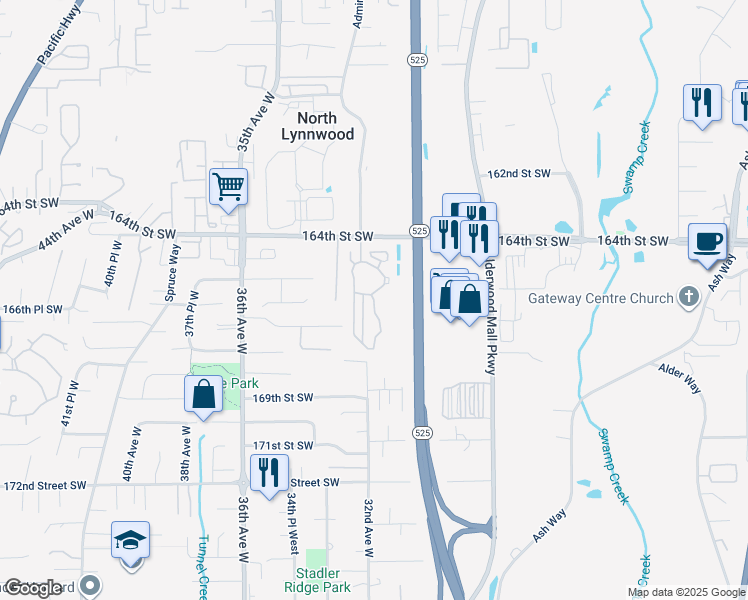 map of restaurants, bars, coffee shops, grocery stores, and more near 3116 164th Street Southwest in Lynnwood