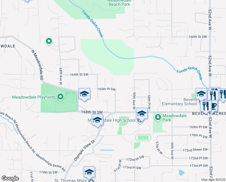 map of restaurants, bars, coffee shops, grocery stores, and more near 6212 165th Place Southwest in Lynnwood