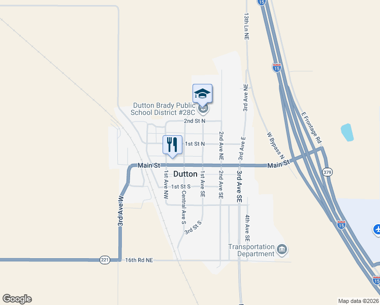 map of restaurants, bars, coffee shops, grocery stores, and more near in Dutton