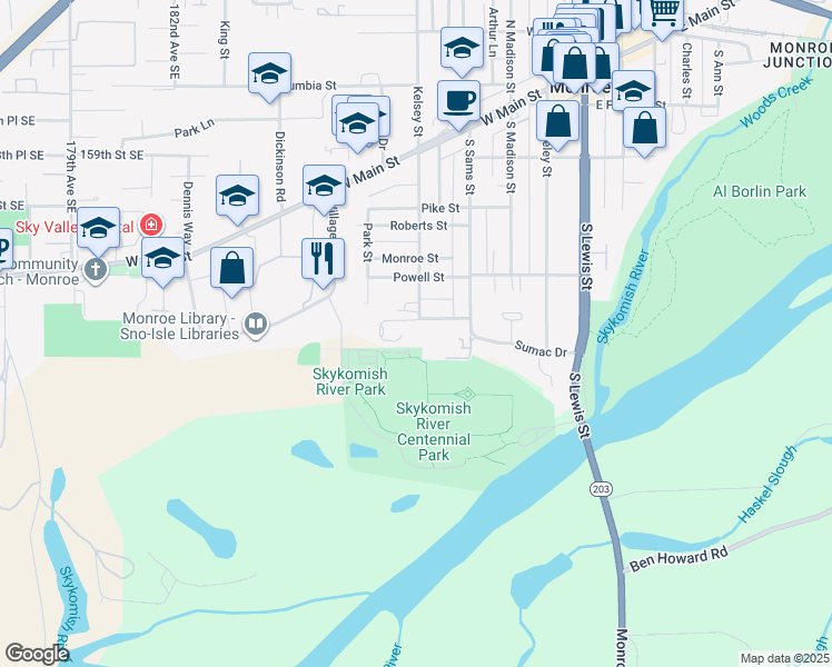 map of restaurants, bars, coffee shops, grocery stores, and more near 524 Terrace Street in Monroe