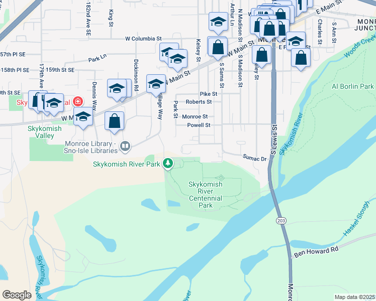 map of restaurants, bars, coffee shops, grocery stores, and more near 626 Terrace Street in Monroe