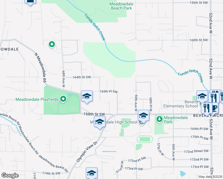 map of restaurants, bars, coffee shops, grocery stores, and more near 6212 165th Place Southwest in Lynnwood